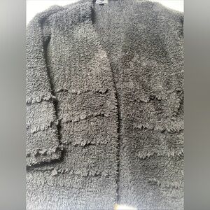 Barefoot Dreams Women CozyChic Boardwalk Cardigan Black Pockets Fringe XS